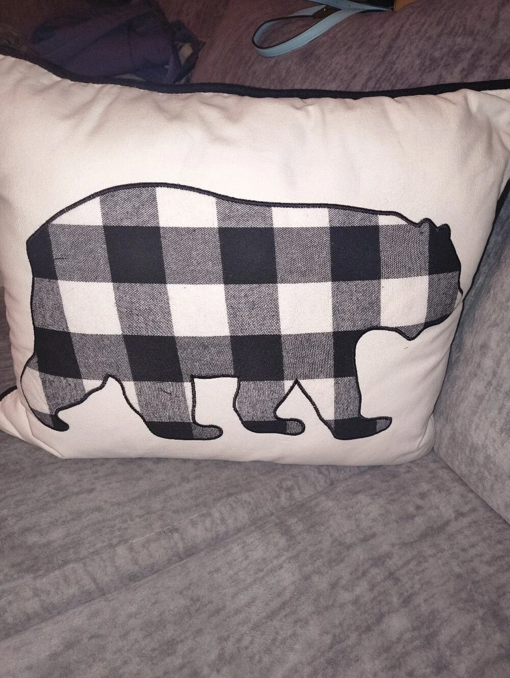 Buffalo Check Bear Throw Pillow in Black and White Eddie Bauer NWOT